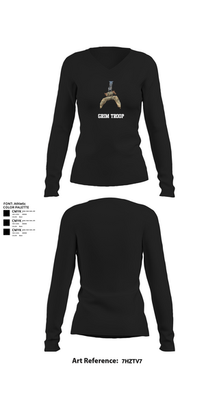 Womens Long Sleeve Vneck Shirt 1, Grim Troop, Army, Teamtime, Team time, sublimation, custom sports apparel, team uniforms, spirit wear, spiritwear, sports uniforms, custom shirts, team store, custom team store, fundraiser sports, apparel fundraiser