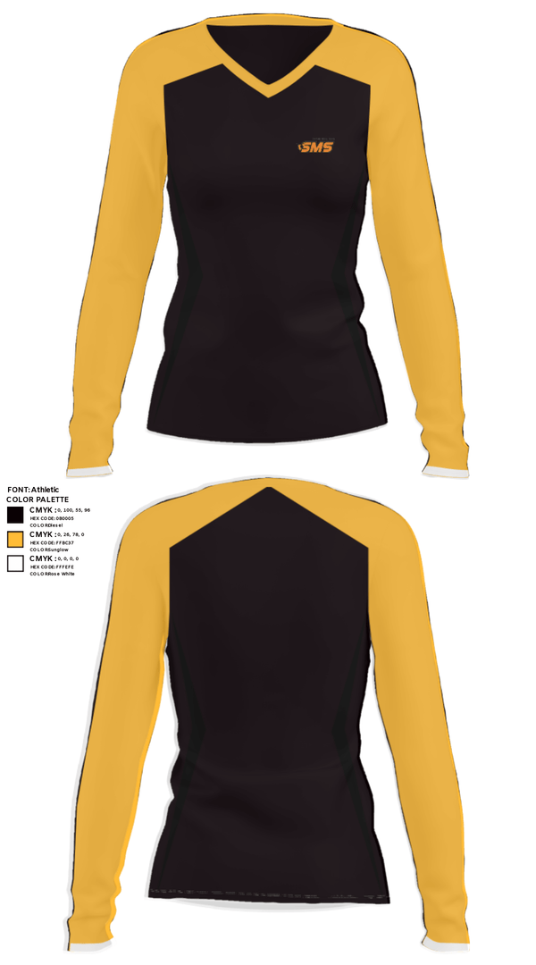 Women's Long Sleeve Vneck Shirt, Stafford Middle School, Spirit Store, Teamtime, Team time, sublimation, custom sports apparel, team uniforms, spirit wear, spiritwear, sports uniforms, custom shirts, team store, custom team store, fundraiser sports, apparel fundraiser