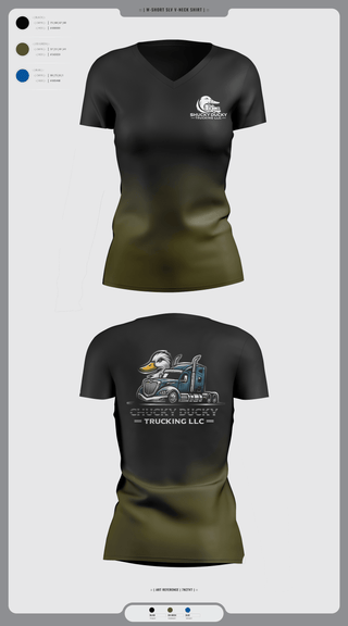Womens Short Sleeve Vneck Shirt, Shucky Ducky Trucking, , Teamtime, Team time, sublimation, custom sports apparel, team uniforms, spirit wear, spiritwear, sports uniforms, custom shirts, team store, custom team store, fundraiser sports, apparel fundraiser