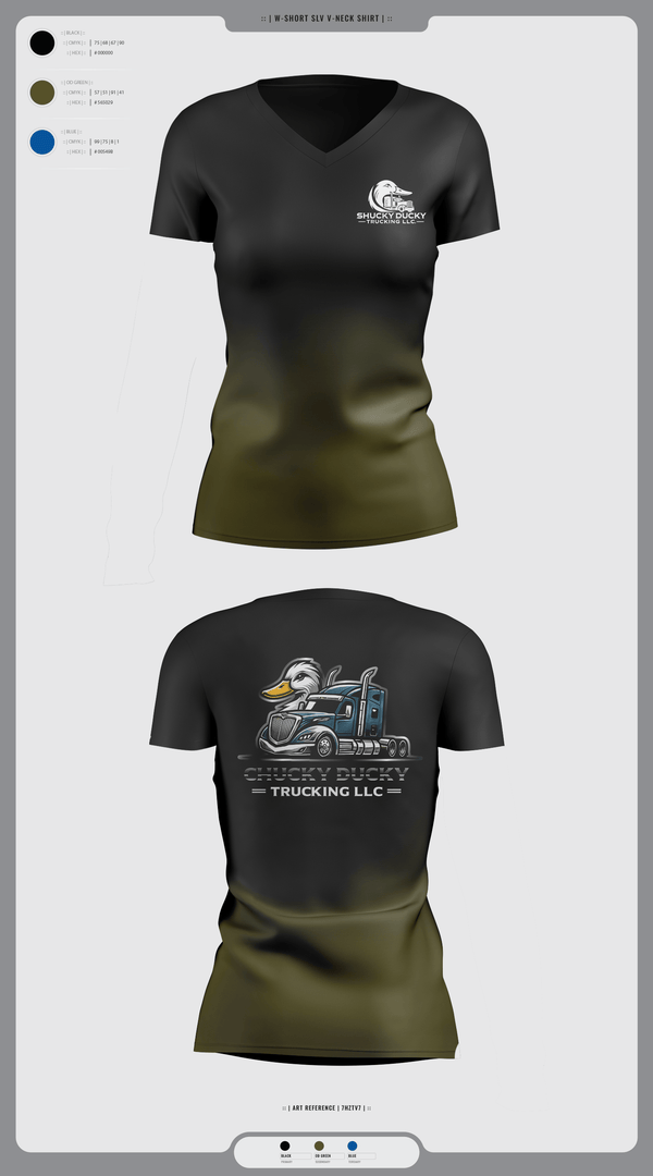 Womens Short Sleeve Vneck Shirt, Shucky Ducky Trucking, , Teamtime, Team time, sublimation, custom sports apparel, team uniforms, spirit wear, spiritwear, sports uniforms, custom shirts, team store, custom team store, fundraiser sports, apparel fundraiser