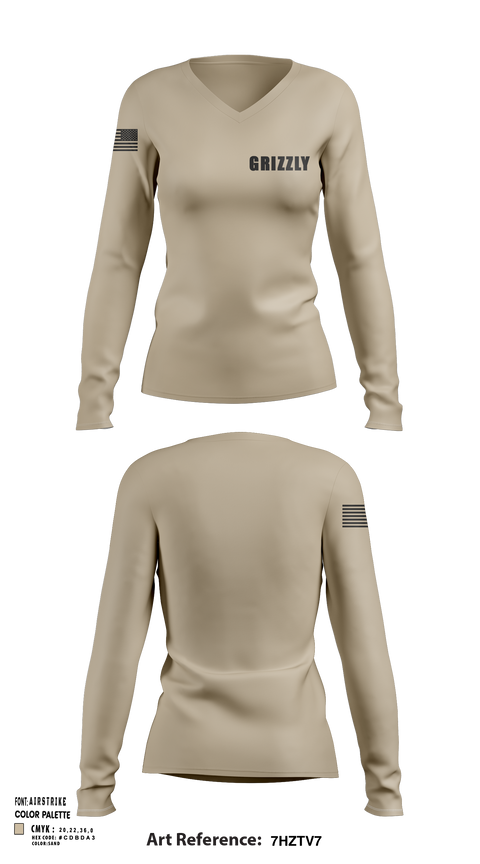 Womens Long Sleeve Vneck Shirt, Grizzly, , Teamtime, Team time, sublimation, custom sports apparel, team uniforms, spirit wear, spiritwear, sports uniforms, custom shirts, team store, custom team store, fundraiser sports, apparel fundraiser
