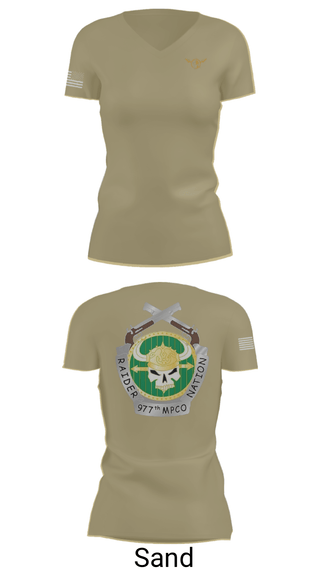 Womens Short Sleeve Vneck Shirt, 977 MP CO, Army, Teamtime, Team time, sublimation, custom sports apparel, team uniforms, spirit wear, spiritwear, sports uniforms, custom shirts, team store, custom team store, fundraiser sports, apparel fundraiser