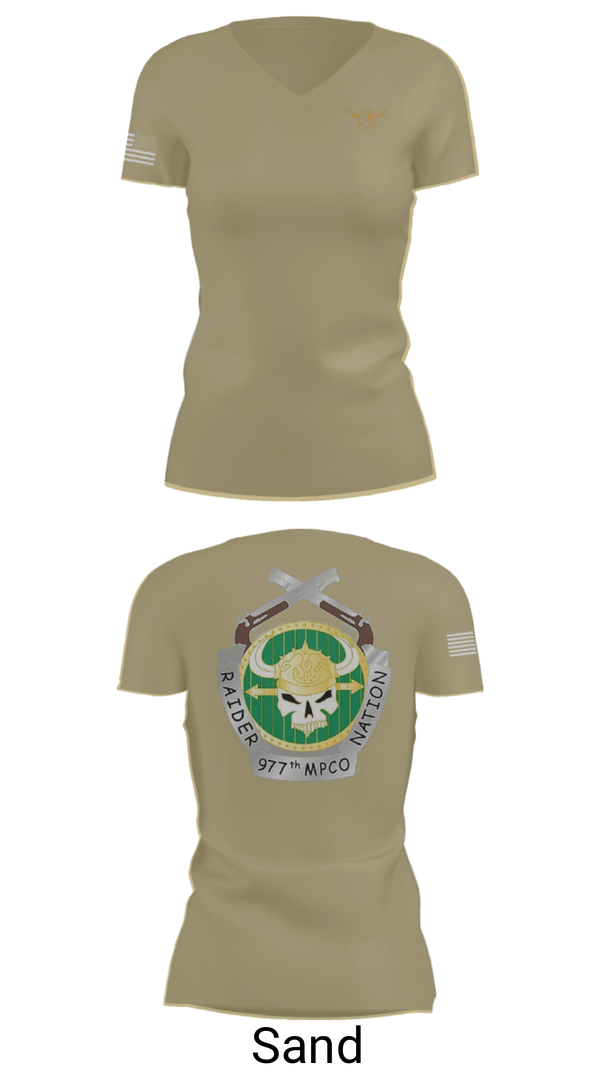Womens Short Sleeve Vneck Shirt, 977 MP CO, Army, Teamtime, Team time, sublimation, custom sports apparel, team uniforms, spirit wear, spiritwear, sports uniforms, custom shirts, team store, custom team store, fundraiser sports, apparel fundraiser