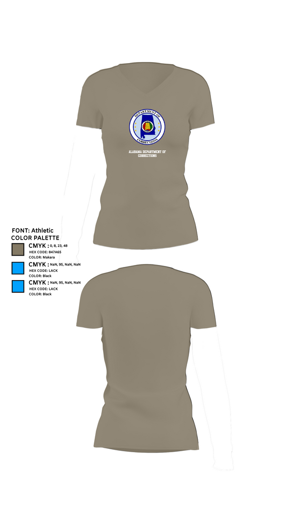 Womens Short Sleeve Vneck Shirt, Alabama Department of Corrections, Police, Teamtime, Team time, sublimation, custom sports apparel, team uniforms, spirit wear, spiritwear, sports uniforms, custom shirts, team store, custom team store, fundraiser sports, apparel fundraiser