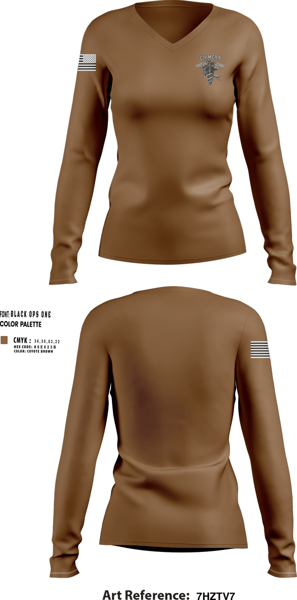 Womens Long Sleeve Vneck Shirt, Chimera Company, Army, Teamtime, Team time, sublimation, custom sports apparel, team uniforms, spirit wear, spiritwear, sports uniforms, custom shirts, team store, custom team store, fundraiser sports, apparel fundraiser
