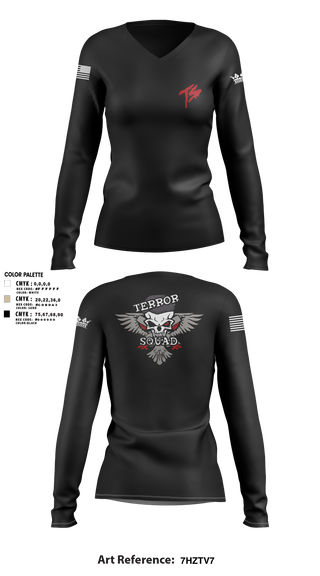 Womens Long Sleeve Vneck Shirt 1, Terro Squad, Army, Teamtime, Team time, sublimation, custom sports apparel, team uniforms, spirit wear, spiritwear, sports uniforms, custom shirts, team store, custom team store, fundraiser sports, apparel fundraiser