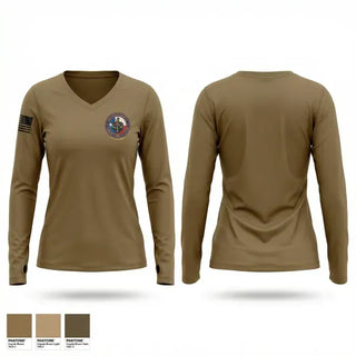 Womens Long Sleeve Vneck Shirt, B co, Army, Teamtime, Team time, sublimation, custom sports apparel, team uniforms, spirit wear, spiritwear, sports uniforms, custom shirts, team store, custom team store, fundraiser sports, apparel fundraiser