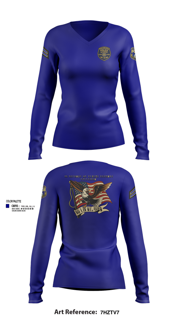 Womens Long Sleeve Vneck Shirt, Philadelphia Police, , Teamtime, Team time, sublimation, custom sports apparel, team uniforms, spirit wear, spiritwear, sports uniforms, custom shirts, team store, custom team store, fundraiser sports, apparel fundraiser
