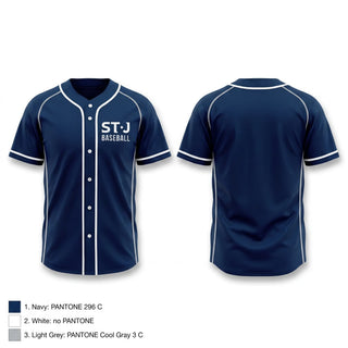 Full Button Baseball Jersey, ST J Baseball, Baseball, Teamtime, Team time, sublimation, custom sports apparel, team uniforms, spirit wear, spiritwear, sports uniforms, custom shirts, team store, custom team store, fundraiser sports, apparel fundraiser