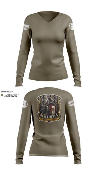 Womens Long Sleeve Vneck Shirt, 528th MED DET COSC, Army, Teamtime, Team time, sublimation, custom sports apparel, team uniforms, spirit wear, spiritwear, sports uniforms, custom shirts, team store, custom team store, fundraiser sports, apparel fundraiser