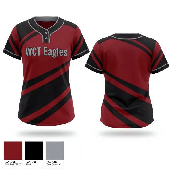 Two Button Softball Jersey, WCT Eagles, Softball, Teamtime, Team time, sublimation, custom sports apparel, team uniforms, spirit wear, spiritwear, sports uniforms, custom shirts, team store, custom team store, fundraiser sports, apparel fundraiser