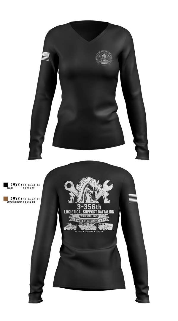 Womens Long Sleeve Vneck Shirt, 3-356 LSB (Wild Stallions), Army, Teamtime, Team time, sublimation, custom sports apparel, team uniforms, spirit wear, spiritwear, sports uniforms, custom shirts, team store, custom team store, fundraiser sports, apparel fundraiser