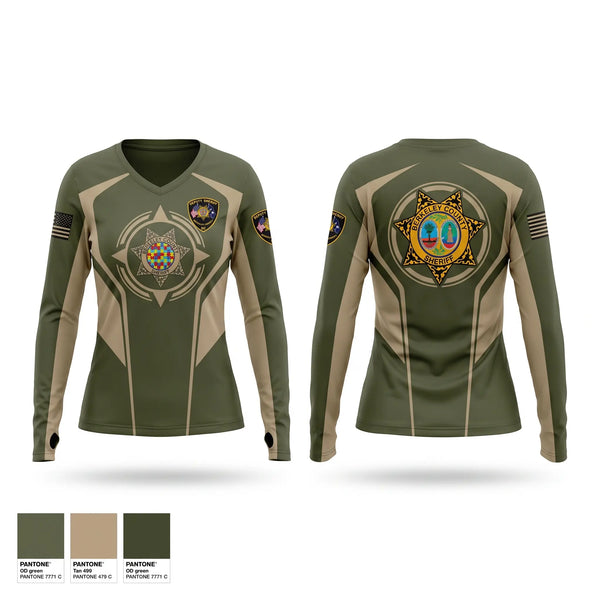 Womens Long Sleeve Vneck Shirt, Berkeley County Sheriff Office, Police, Teamtime, Team time, sublimation, custom sports apparel, team uniforms, spirit wear, spiritwear, sports uniforms, custom shirts, team store, custom team store, fundraiser sports, apparel fundraiser