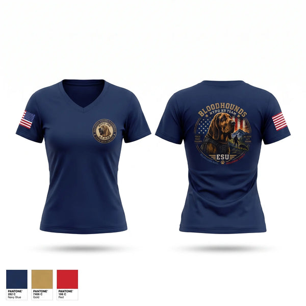 Womens Short Sleeve Vneck Shirt, NYPD ESU BLOODHOUND, Police, Teamtime, Team time, sublimation, custom sports apparel, team uniforms, spirit wear, spiritwear, sports uniforms, custom shirts, team store, custom team store, fundraiser sports, apparel fundraiser