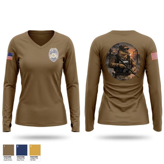 Womens Long Sleeve Vneck Shirt, NSF Security, Navy, Teamtime, Team time, sublimation, custom sports apparel, team uniforms, spirit wear, spiritwear, sports uniforms, custom shirts, team store, custom team store, fundraiser sports, apparel fundraiser
