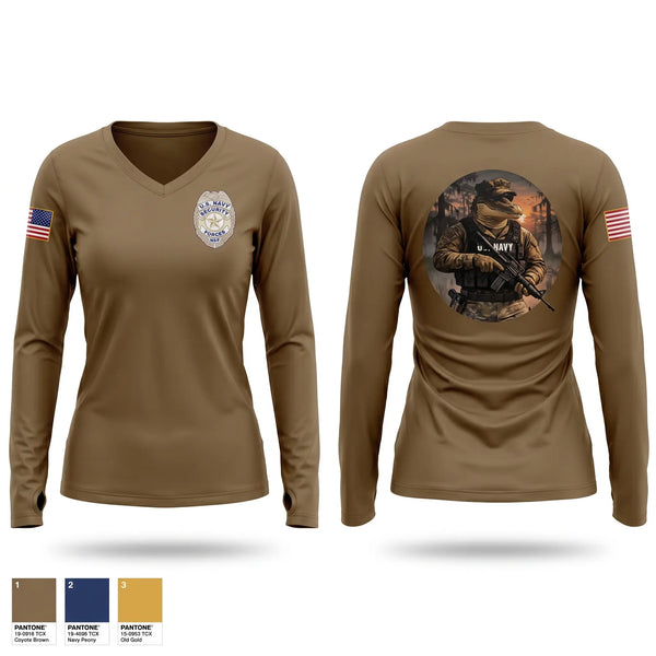 Womens Long Sleeve Vneck Shirt, NSF Security, Navy, Teamtime, Team time, sublimation, custom sports apparel, team uniforms, spirit wear, spiritwear, sports uniforms, custom shirts, team store, custom team store, fundraiser sports, apparel fundraiser