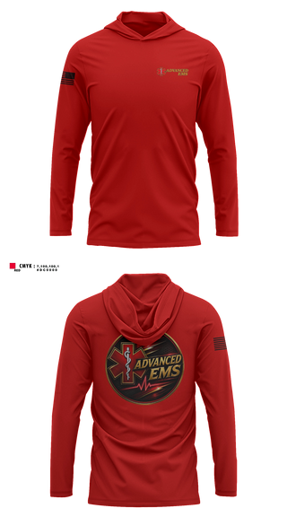Long Sleeve hooded sunshirt, Advanced EMS, EMS/EMT, Teamtime, Team time, sublimation, custom sports apparel, team uniforms, spirit wear, spiritwear, sports uniforms, custom shirts, team store, custom team store, fundraiser sports, apparel fundraiser
