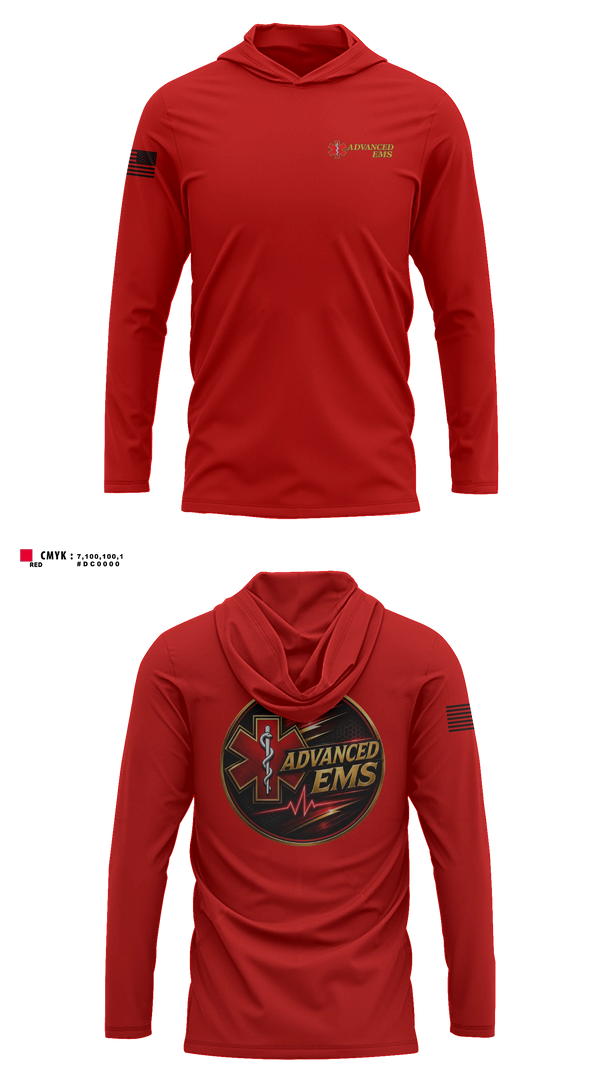 Long Sleeve hooded sunshirt, Advanced EMS, EMS/EMT, Teamtime, Team time, sublimation, custom sports apparel, team uniforms, spirit wear, spiritwear, sports uniforms, custom shirts, team store, custom team store, fundraiser sports, apparel fundraiser