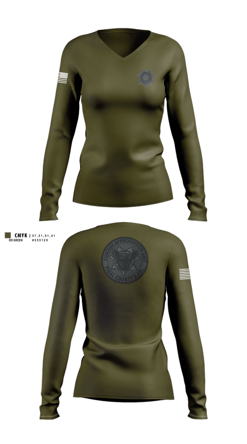 Womens Long Sleeve Vneck Shirt, Pinal County Adult Probation Fugitive Apprehension Unit, Police, Teamtime, Team time, sublimation, custom sports apparel, team uniforms, spirit wear, spiritwear, sports uniforms, custom shirts, team store, custom team store, fundraiser sports, apparel fundraiser