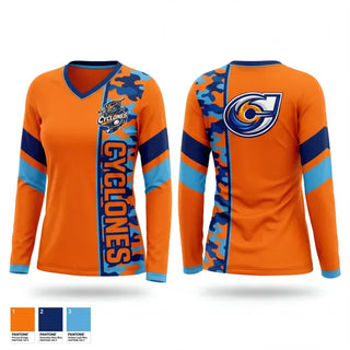Womens Long Sleeve Vneck Shirt, Arkla Cyclones, Baseball, Teamtime, Team time, sublimation, custom sports apparel, team uniforms, spirit wear, spiritwear, sports uniforms, custom shirts, team store, custom team store, fundraiser sports, apparel fundraiser