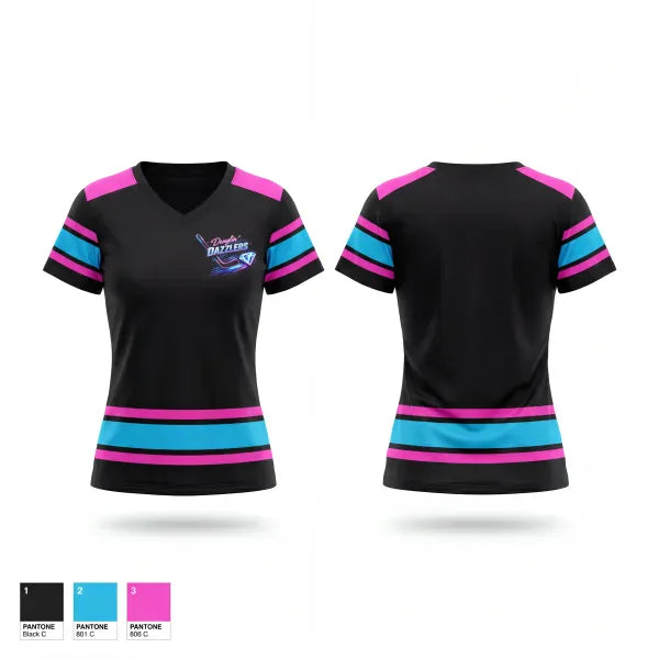 Womens Short Sleeve Vneck Shirt, Danglin’ Dazzlers, Ice Hockey, Teamtime, Team time, sublimation, custom sports apparel, team uniforms, spirit wear, spiritwear, sports uniforms, custom shirts, team store, custom team store, fundraiser sports, apparel fundraiser