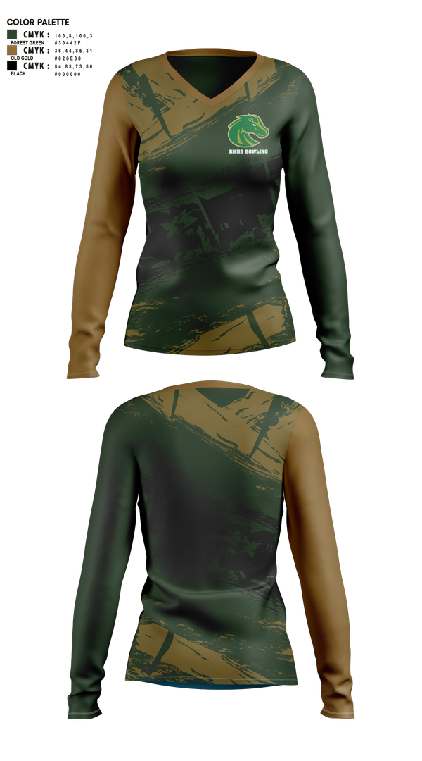 Womens Long Sleeve Vneck Shirt, BMHS, Bowling, Teamtime, Team time, sublimation, custom sports apparel, team uniforms, spirit wear, spiritwear, sports uniforms, custom shirts, team store, custom team store, fundraiser sports, apparel fundraiser