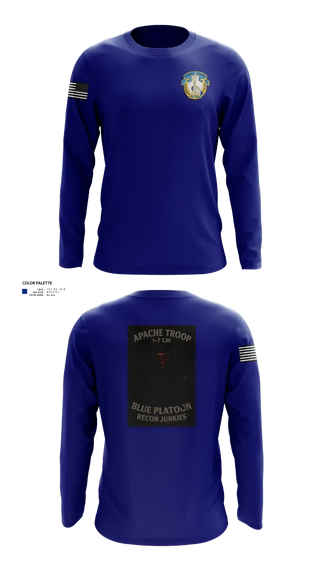Long Sleeve Performance Shirt, 1-7 Cavlary Division Apache Troop Blue Platoon Recon Junkies, Army, Teamtime, Team time, sublimation, custom sports apparel, team uniforms, spirit wear, spiritwear, sports uniforms, custom shirts, team store, custom team store, fundraiser sports, apparel fundraiser
