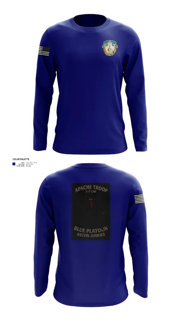 Long Sleeve Performance Shirt, 1-7 Cavlary Division Apache Troop Blue Platoon Recon Junkies, Army, Teamtime, Team time, sublimation, custom sports apparel, team uniforms, spirit wear, spiritwear, sports uniforms, custom shirts, team store, custom team store, fundraiser sports, apparel fundraiser