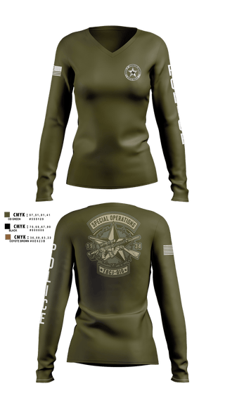 Womens Long Sleeve Vneck Shirt, SOD Covert, Police, Teamtime, Team time, sublimation, custom sports apparel, team uniforms, spirit wear, spiritwear, sports uniforms, custom shirts, team store, custom team store, fundraiser sports, apparel fundraiser