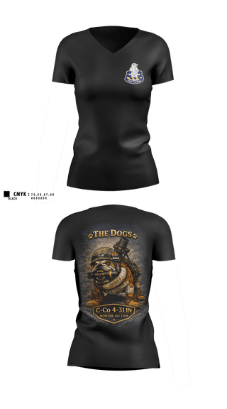 Womens Short Sleeve Vneck Shirt, C-co 4-31 INF Mortar Section, Army, Teamtime, Team time, sublimation, custom sports apparel, team uniforms, spirit wear, spiritwear, sports uniforms, custom shirts, team store, custom team store, fundraiser sports, apparel fundraiser