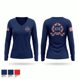 Womens Long Sleeve Vneck Shirt, Elyria Fire Department, Fire Department, Teamtime, Team time, sublimation, custom sports apparel, team uniforms, spirit wear, spiritwear, sports uniforms, custom shirts, team store, custom team store, fundraiser sports, apparel fundraiser