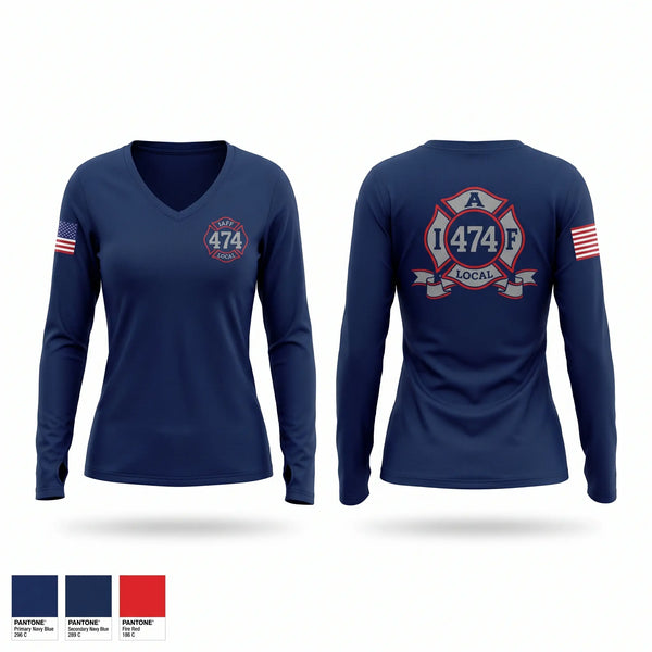 Womens Long Sleeve Vneck Shirt, Elyria Fire Department, Fire Department, Teamtime, Team time, sublimation, custom sports apparel, team uniforms, spirit wear, spiritwear, sports uniforms, custom shirts, team store, custom team store, fundraiser sports, apparel fundraiser