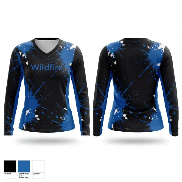 Womens Long Sleeve Vneck Shirt, Wildfire, Women's Volleyball, Teamtime, Team time, sublimation, custom sports apparel, team uniforms, spirit wear, spiritwear, sports uniforms, custom shirts, team store, custom team store, fundraiser sports, apparel fundraiser