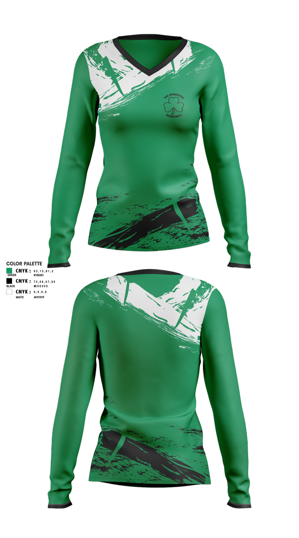 Womens Long Sleeve Vneck Shirt, Shamrocks, Women's Basketball, Teamtime, Team time, sublimation, custom sports apparel, team uniforms, spirit wear, spiritwear, sports uniforms, custom shirts, team store, custom team store, fundraiser sports, apparel fundraiser