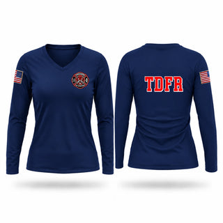 Womens Long Sleeve Vneck Shirt, Theodore Fire Dept, Fire Department, Teamtime, Team time, sublimation, custom sports apparel, team uniforms, spirit wear, spiritwear, sports uniforms, custom shirts, team store, custom team store, fundraiser sports, apparel fundraiser