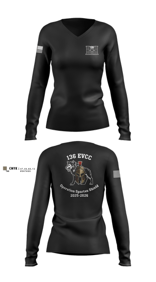 Womens Long Sleeve Vneck Shirt, 136 EVCC, Army, Teamtime, Team time, sublimation, custom sports apparel, team uniforms, spirit wear, spiritwear, sports uniforms, custom shirts, team store, custom team store, fundraiser sports, apparel fundraiser