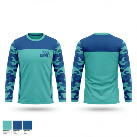 Long Sleeve Performance Shirt, Blue Devils, Baseball, Teamtime, Team time, sublimation, custom sports apparel, team uniforms, spirit wear, spiritwear, sports uniforms, custom shirts, team store, custom team store, fundraiser sports, apparel fundraiser