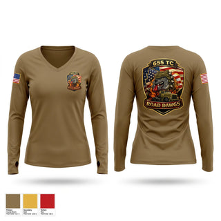 Womens Long Sleeve Vneck Shirt, 655, Army, Teamtime, Team time, sublimation, custom sports apparel, team uniforms, spirit wear, spiritwear, sports uniforms, custom shirts, team store, custom team store, fundraiser sports, apparel fundraiser