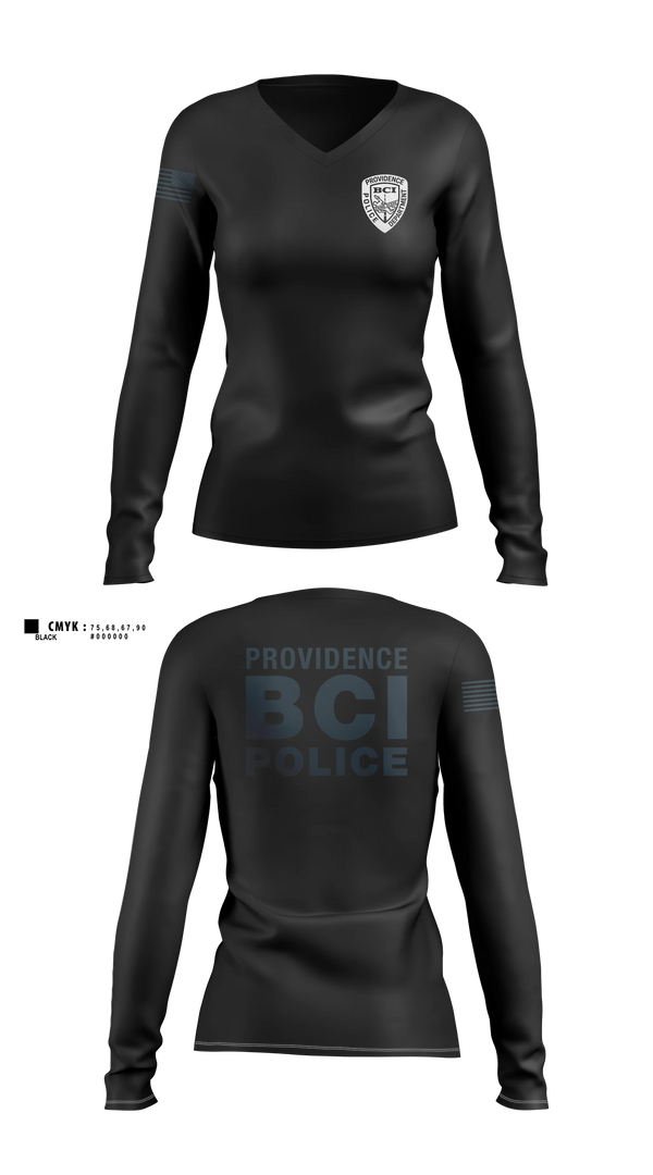 Womens Long Sleeve Vneck Shirt, Providence Police BCI, Police, Teamtime, Team time, sublimation, custom sports apparel, team uniforms, spirit wear, spiritwear, sports uniforms, custom shirts, team store, custom team store, fundraiser sports, apparel fundraiser