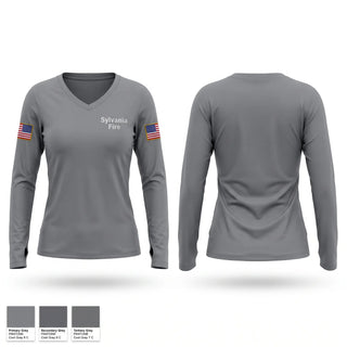 Womens Long Sleeve Vneck Shirt, Sylvania Fire, Fire Department, Teamtime, Team time, sublimation, custom sports apparel, team uniforms, spirit wear, spiritwear, sports uniforms, custom shirts, team store, custom team store, fundraiser sports, apparel fundraiser