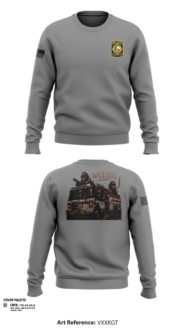 Crew Neck Sweatshirt, WCESD1 B shift, Fire Department, Teamtime, Team time, sublimation, custom sports apparel, team uniforms, spirit wear, spiritwear, sports uniforms, custom shirts, team store, custom team store, fundraiser sports, apparel fundraiser