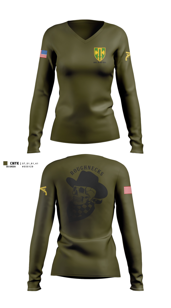 Womens Long Sleeve Vneck Shirt, HHC, 18 MP BDE, Army, Teamtime, Team time, sublimation, custom sports apparel, team uniforms, spirit wear, spiritwear, sports uniforms, custom shirts, team store, custom team store, fundraiser sports, apparel fundraiser