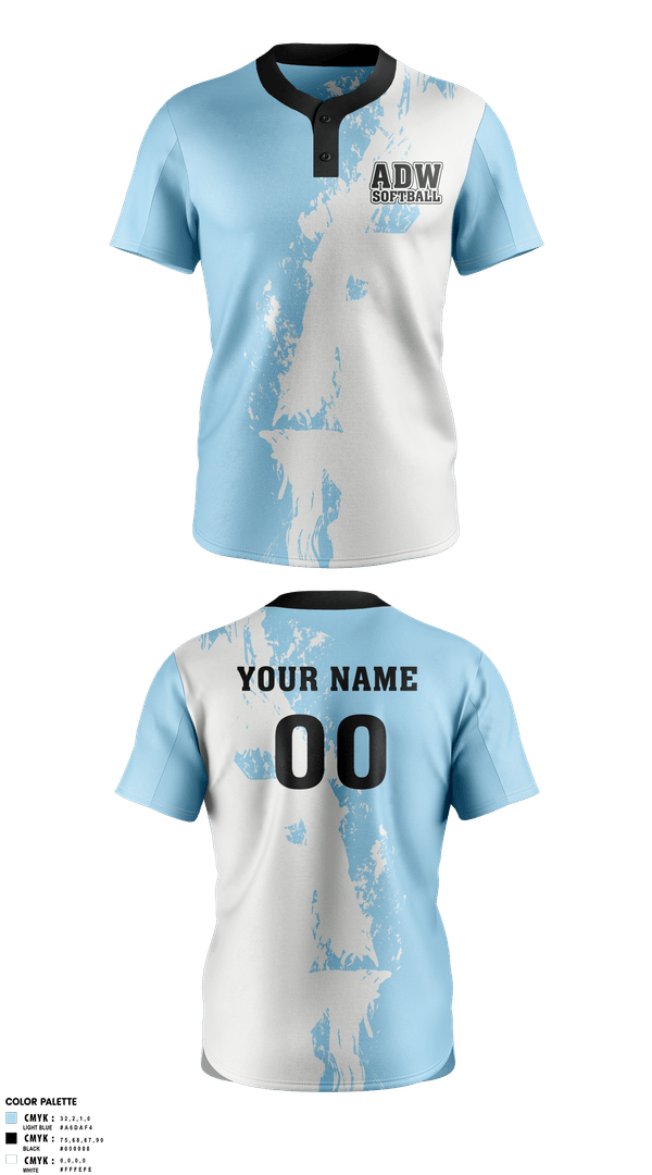 Two Button Softball Jersey, ADW, Softball, Teamtime, Team time, sublimation, custom sports apparel, team uniforms, spirit wear, spiritwear, sports uniforms, custom shirts, team store, custom team store, fundraiser sports, apparel fundraiser