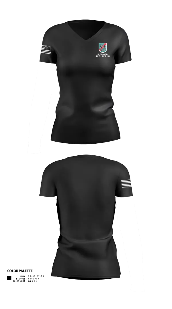 Womens Short Sleeve Vneck Shirt, B.CO GSB 20th SFG(A), , Teamtime, Team time, sublimation, custom sports apparel, team uniforms, spirit wear, spiritwear, sports uniforms, custom shirts, team store, custom team store, fundraiser sports, apparel fundraiser