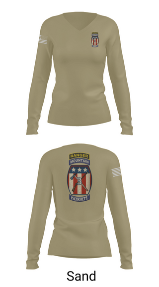 Womens Long Sleeve Vneck Shirt, 2-47 infantry 3rd BRG 10th MTN, Army, Teamtime, Team time, sublimation, custom sports apparel, team uniforms, spirit wear, spiritwear, sports uniforms, custom shirts, team store, custom team store, fundraiser sports, apparel fundraiser