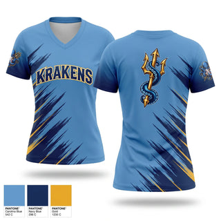 Womens Short Sleeve Vneck Shirt, Krakens, Baseball, Teamtime, Team time, sublimation, custom sports apparel, team uniforms, spirit wear, spiritwear, sports uniforms, custom shirts, team store, custom team store, fundraiser sports, apparel fundraiser