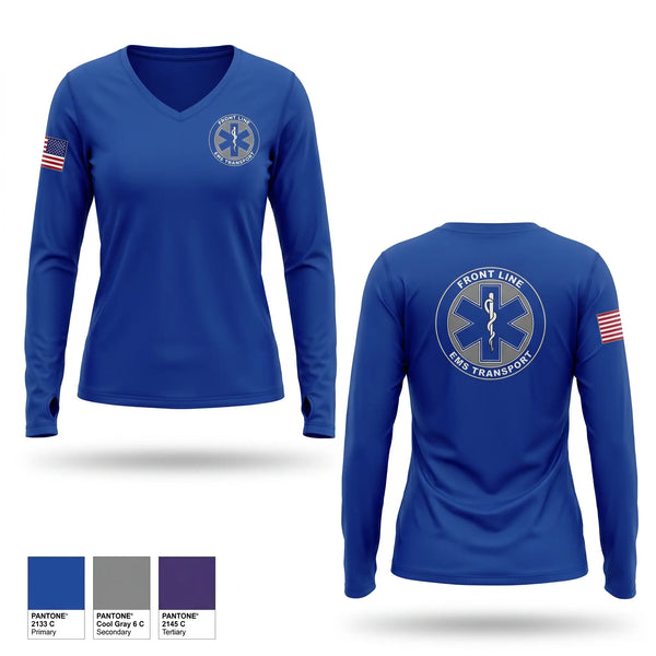 Womens Long Sleeve Vneck Shirt, Frontline EMS Transport, EMS/EMT, Teamtime, Team time, sublimation, custom sports apparel, team uniforms, spirit wear, spiritwear, sports uniforms, custom shirts, team store, custom team store, fundraiser sports, apparel fundraiser