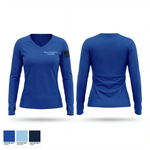 Womens Long Sleeve Vneck Shirt, Morgan State/Coppin State Bear Battalion, Army, Teamtime, Team time, sublimation, custom sports apparel, team uniforms, spirit wear, spiritwear, sports uniforms, custom shirts, team store, custom team store, fundraiser sports, apparel fundraiser