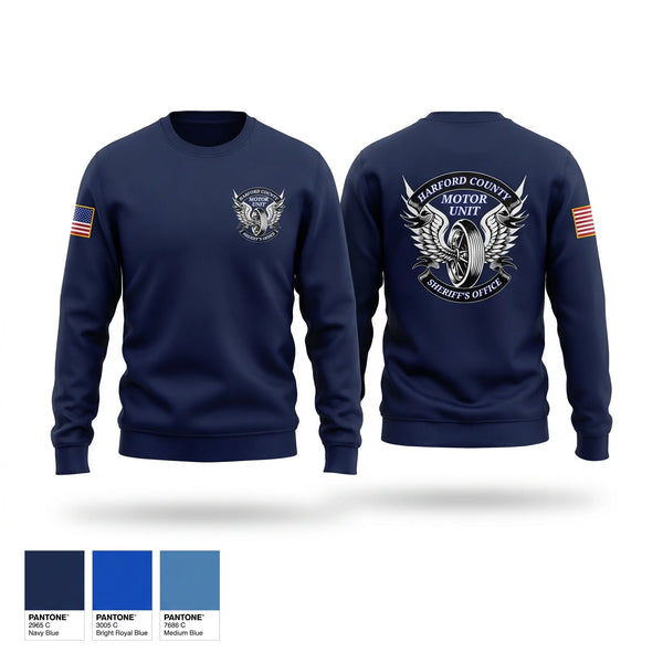 Crew Neck Sweatshirt, Harford County Sheriff's Office Motor Unit, Police, Teamtime, Team time, sublimation, custom sports apparel, team uniforms, spirit wear, spiritwear, sports uniforms, custom shirts, team store, custom team store, fundraiser sports, apparel fundraiser