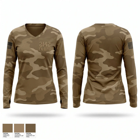 Womens Long Sleeve Vneck Shirt, 2/142 FA HHB, Army, Teamtime, Team time, sublimation, custom sports apparel, team uniforms, spirit wear, spiritwear, sports uniforms, custom shirts, team store, custom team store, fundraiser sports, apparel fundraiser